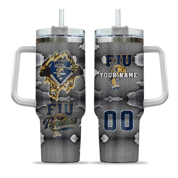 customized fiu panthers superman shield blue gray curved tumbler best selling