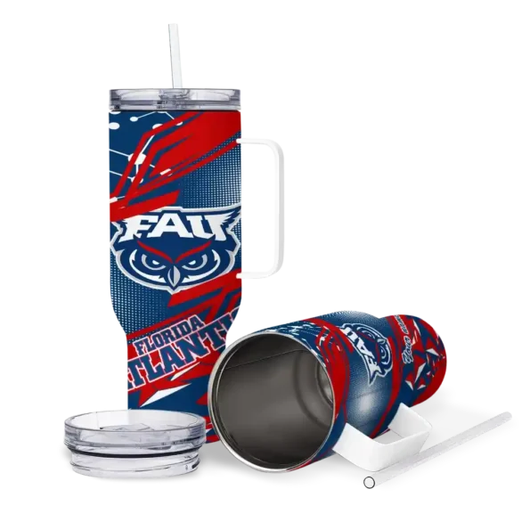 customized florida atlantic owls abstract paths blue curved tumbler high quality.webp