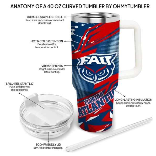 customized florida atlantic owls abstract paths blue curved tumbler new arrival.webp