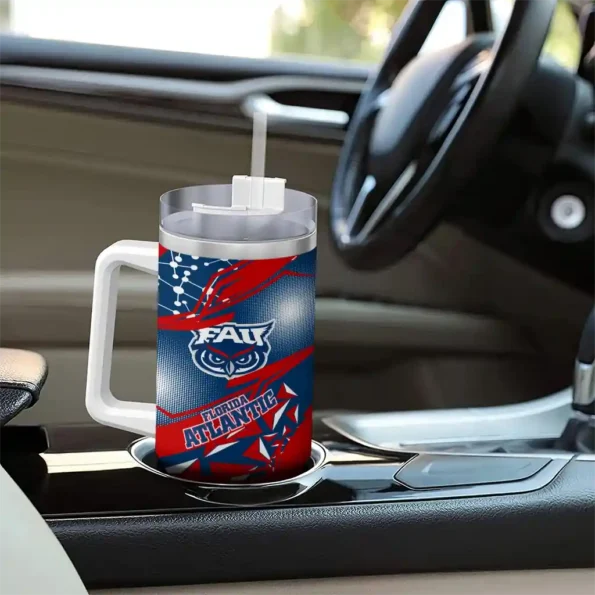 customized florida atlantic owls abstract paths blue curved tumbler trendy.webp