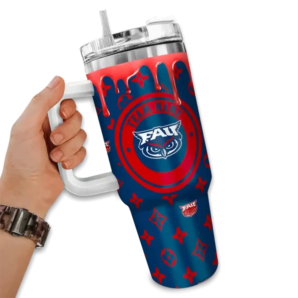customized florida atlantic owls bullseye drips blue curved tumbler fashion forward.webp