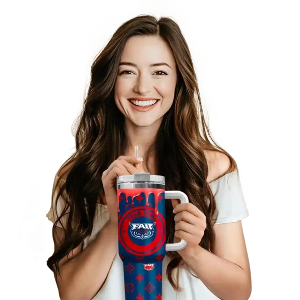 customized florida atlantic owls bullseye drips blue curved tumbler premium grade.webp