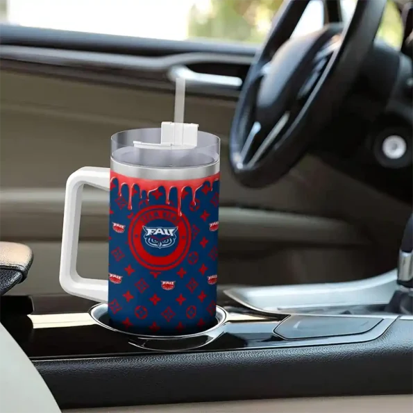 customized florida atlantic owls bullseye drips blue curved tumbler trendy.webp