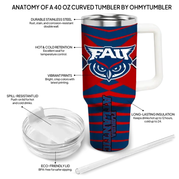 customized florida atlantic owls chevron layers blue curved tumbler new arrival.webp
