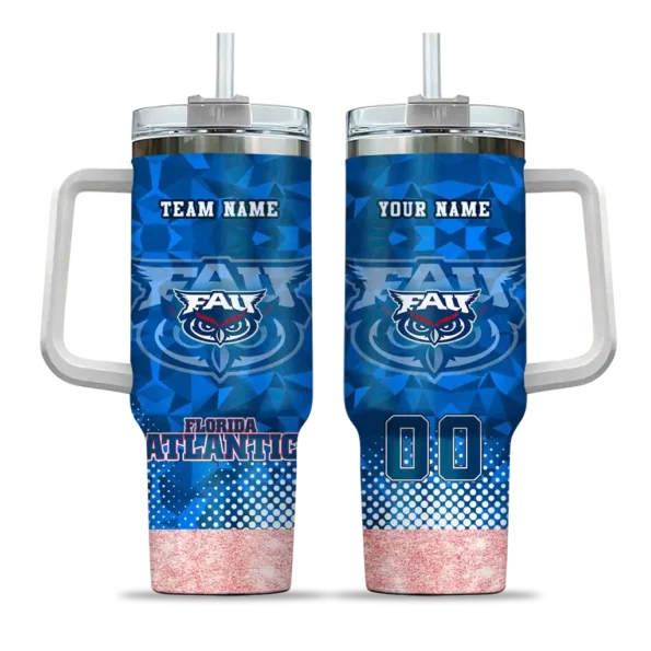 customized florida atlantic owls geometric prism blue curved tumbler best selling.webp