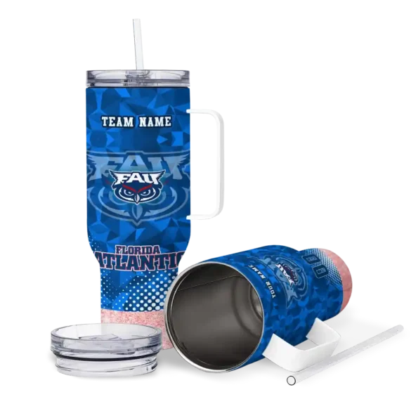 customized florida atlantic owls geometric prism blue curved tumbler high quality.webp
