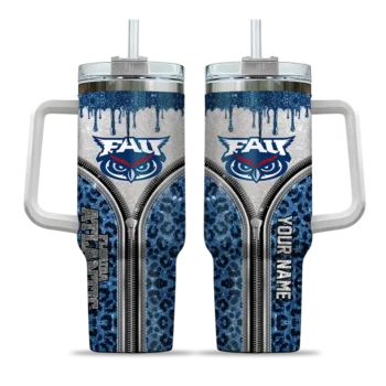 customized florida atlantic owls leopard zipper blue curved tumbler best selling.webp