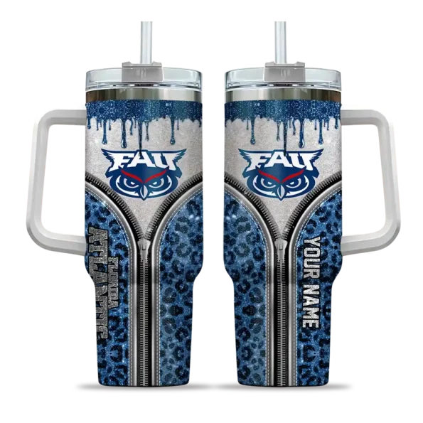 customized florida atlantic owls leopard zipper blue curved tumbler best selling.webp