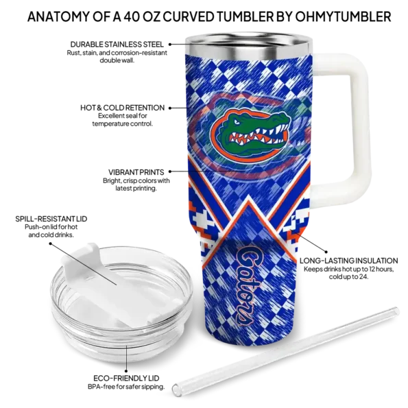 customized florida gators chevron angle blue curved tumbler new arrival.webp