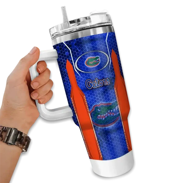 customized florida gators hexagon armor blue curved tumbler fashion forward.webp