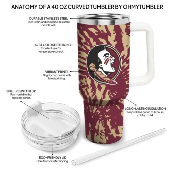 customized florida state seminoles burst swirl garnet curved tumbler new arrival.webp