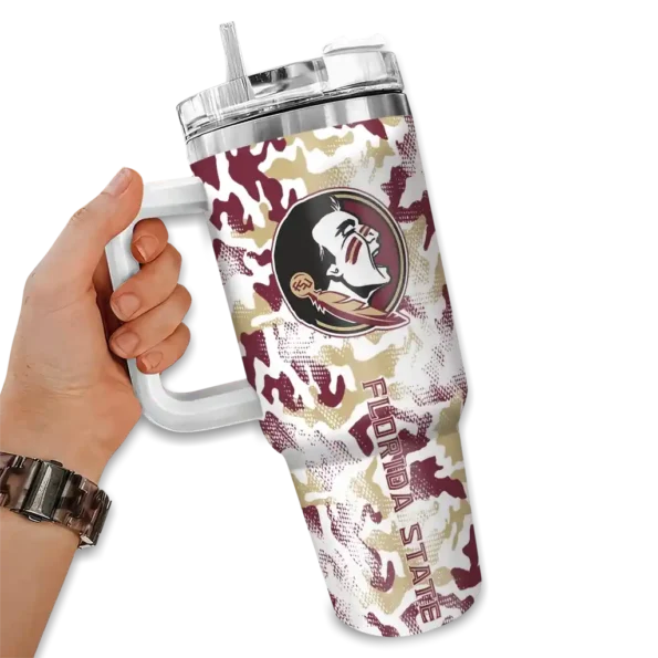 customized florida state seminoles camo mashup garnet white curved tumbler fashion forward.webp
