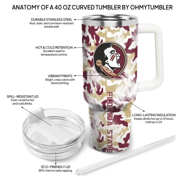 customized florida state seminoles camo mashup garnet white curved tumbler new arrival.webp