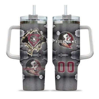 customized florida state seminoles superman shield garnet gray curved tumbler best selling.webp