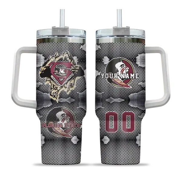 customized florida state seminoles superman shield garnet gray curved tumbler best selling.webp