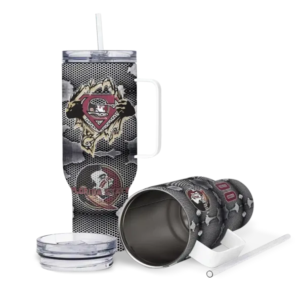customized florida state seminoles superman shield garnet gray curved tumbler high quality.webp