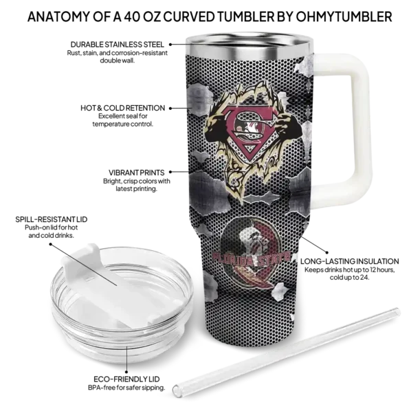 customized florida state seminoles superman shield garnet gray curved tumbler new arrival.webp