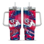 customized fresno state bulldogs abstract paths red curved tumbler best selling.webp
