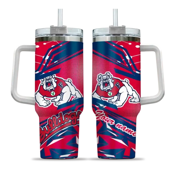 customized fresno state bulldogs abstract paths red curved tumbler best selling.webp