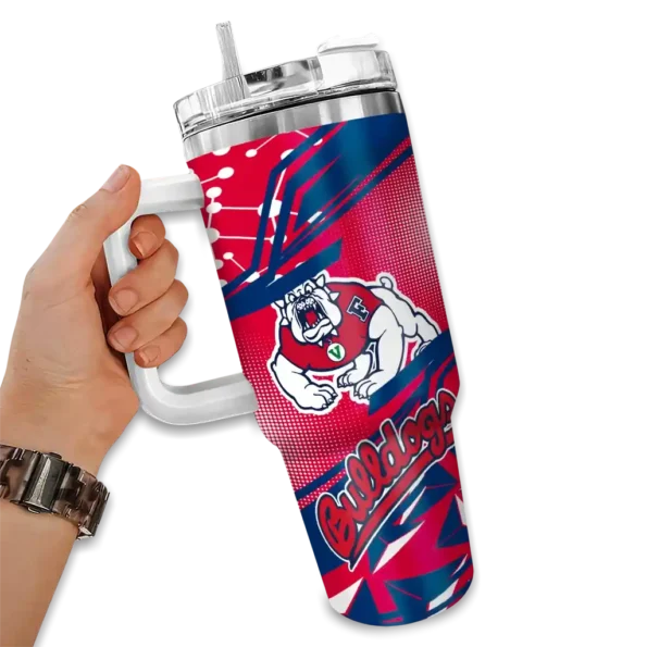 customized fresno state bulldogs abstract paths red curved tumbler fashion forward.webp