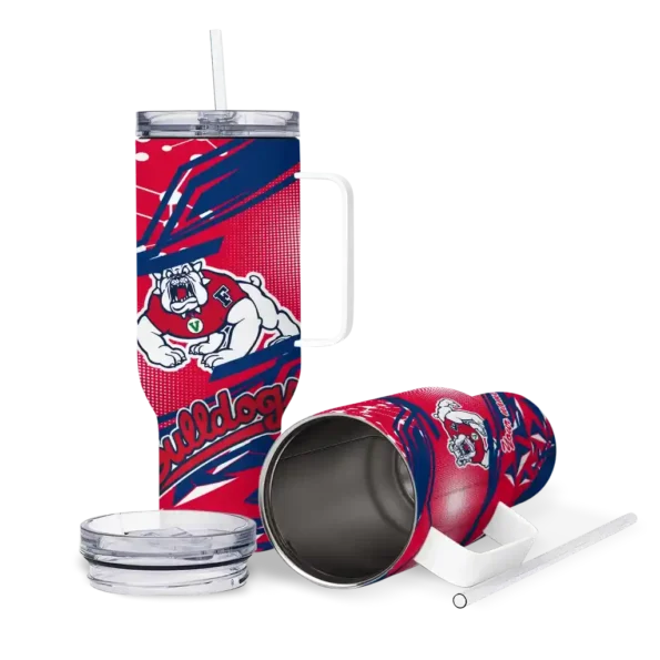 customized fresno state bulldogs abstract paths red curved tumbler high quality.webp