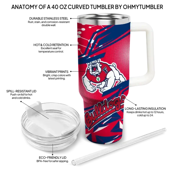 customized fresno state bulldogs abstract paths red curved tumbler new arrival.webp