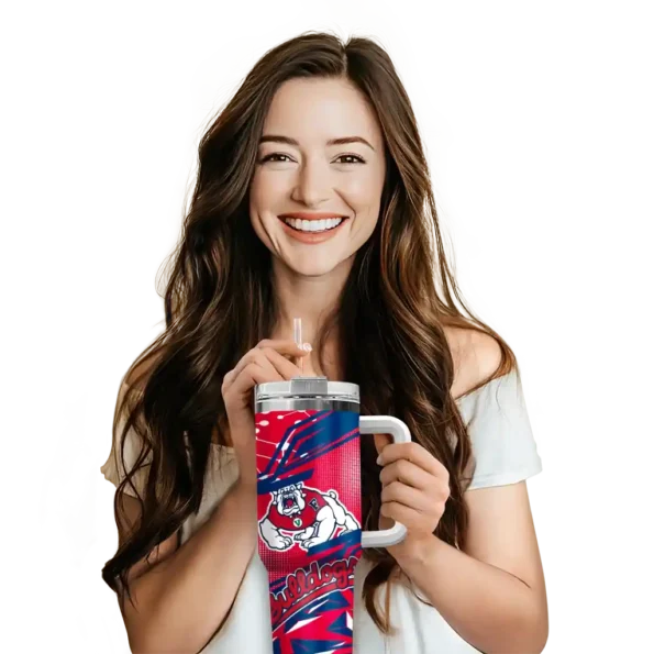 customized fresno state bulldogs abstract paths red curved tumbler premium grade.webp