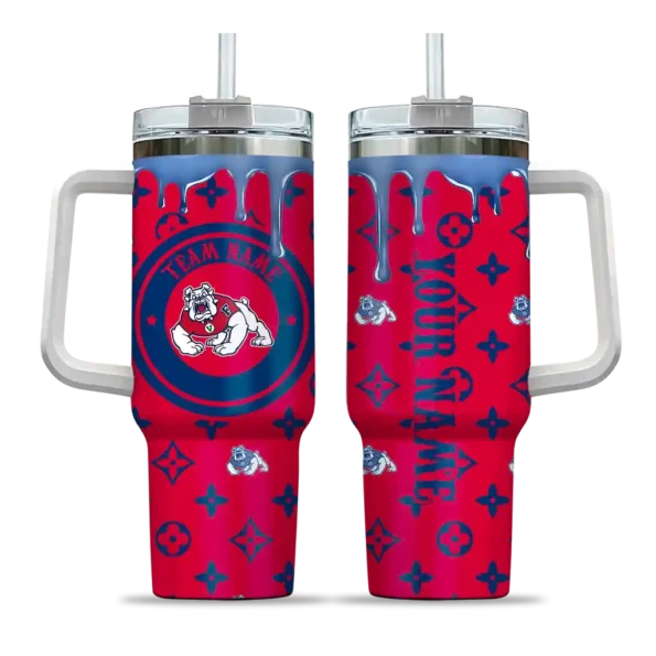 customized fresno state bulldogs bullseye drips red curved tumbler best selling.webp