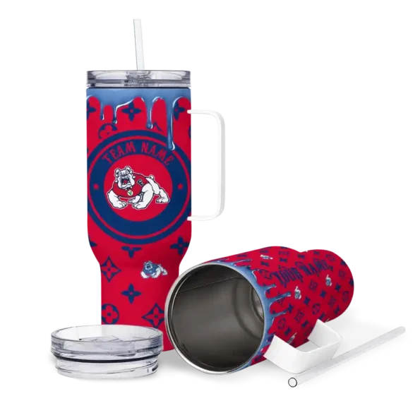 customized fresno state bulldogs bullseye drips red curved tumbler high quality.webp