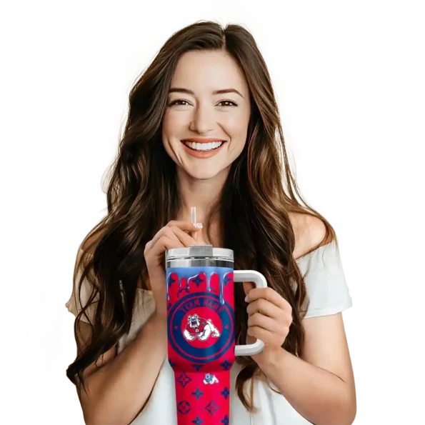 customized fresno state bulldogs bullseye drips red curved tumbler premium grade.webp