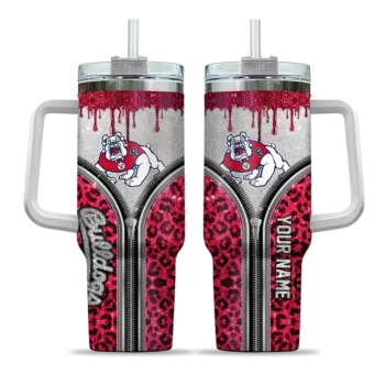 customized fresno state bulldogs leopard zipper red curved tumbler best selling.webp