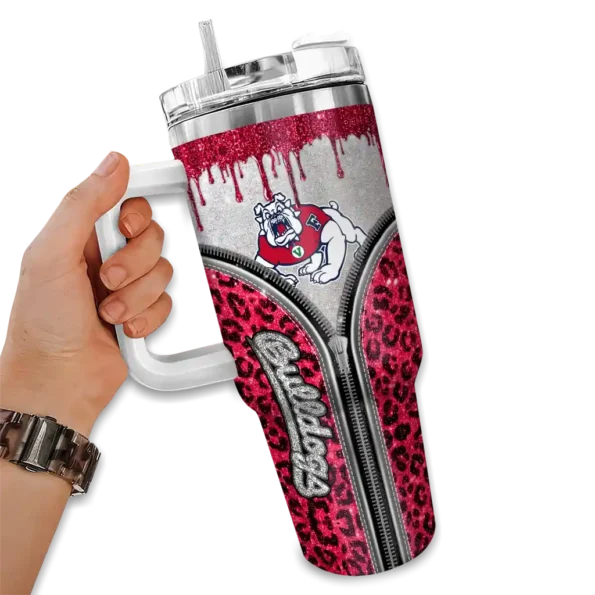 customized fresno state bulldogs leopard zipper red curved tumbler fashion forward.webp