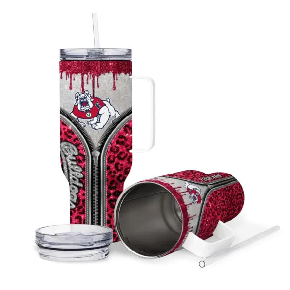 customized fresno state bulldogs leopard zipper red curved tumbler high quality.webp