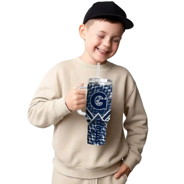 customized georgetown hoyas chevron angle blue curved tumbler latest model.webp