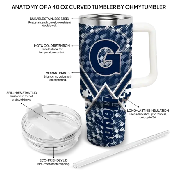 customized georgetown hoyas chevron angle blue curved tumbler new arrival.webp