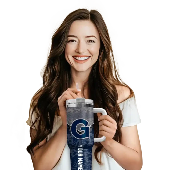 customized georgetown hoyas chevron stripe blue curved tumbler premium grade.webp