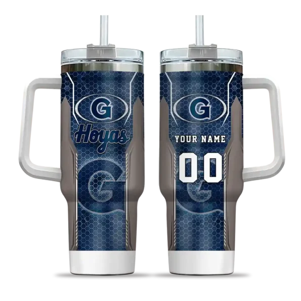 customized georgetown hoyas hexagon armor blue curved tumbler best selling.webp