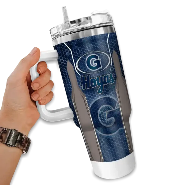 customized georgetown hoyas hexagon armor blue curved tumbler fashion forward.webp