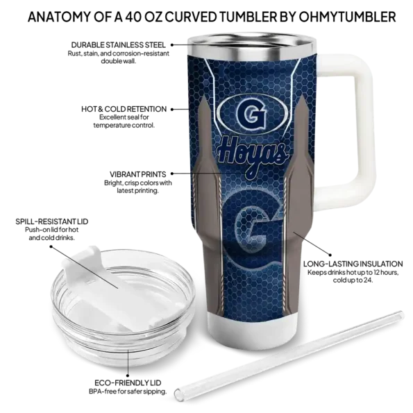 customized georgetown hoyas hexagon armor blue curved tumbler new arrival.webp