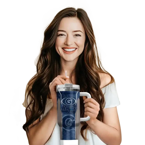 customized georgetown hoyas hexagon armor blue curved tumbler premium grade.webp