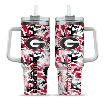 customized georgia bulldogs camo mashup red white curved tumbler best selling.webp
