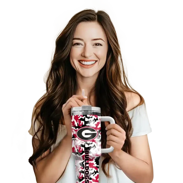 customized georgia bulldogs camo mashup red white curved tumbler premium grade.webp
