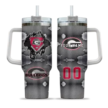 customized georgia bulldogs superman shield red gray curved tumbler best selling.webp
