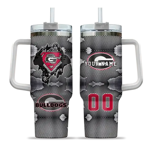 customized georgia bulldogs superman shield red gray curved tumbler best selling.webp