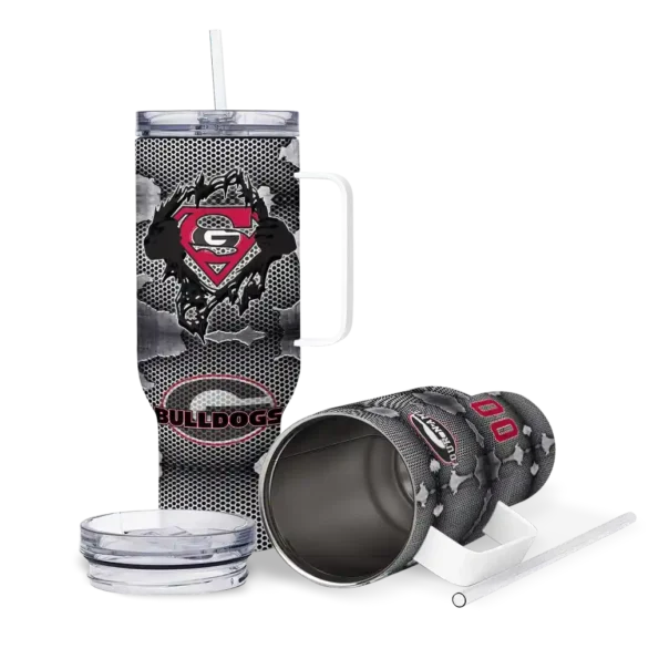 customized georgia bulldogs superman shield red gray curved tumbler high quality.webp