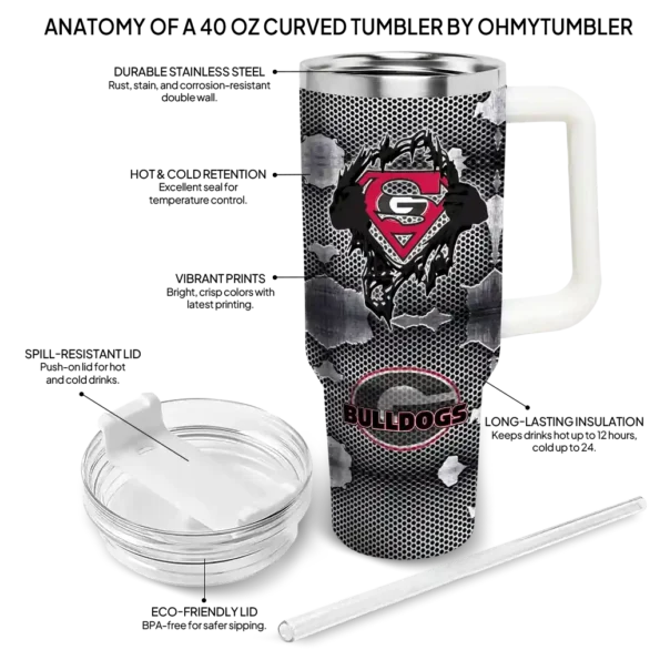 customized georgia bulldogs superman shield red gray curved tumbler new arrival.webp