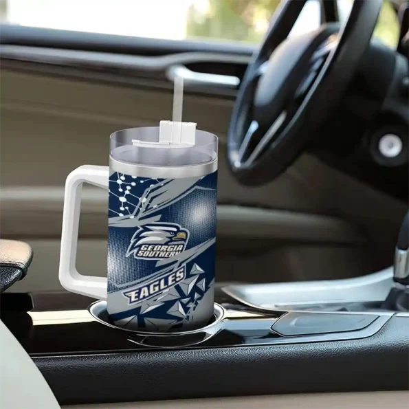 customized georgia southern eagles abstract paths blue curved tumbler trendy.webp