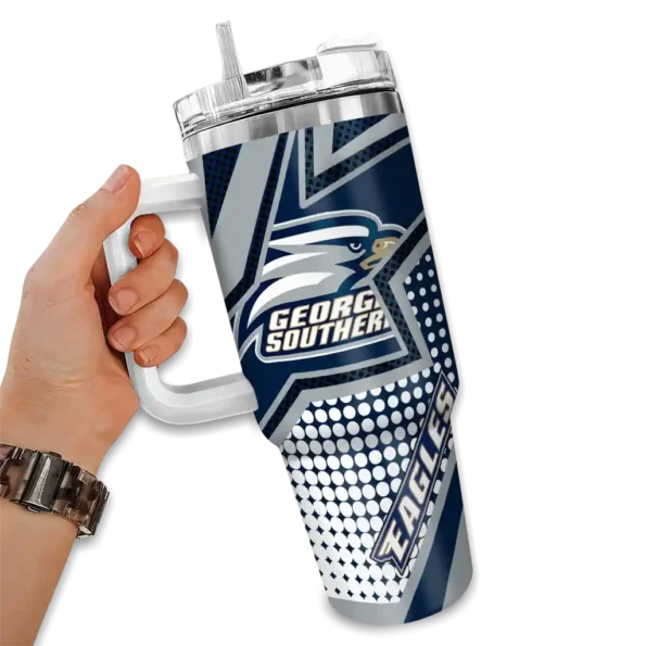 customized georgia southern eagles arrow burst blue curved tumbler fashion forward.webp