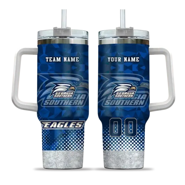 customized georgia southern eagles geometric prism blue curved tumbler best selling.webp