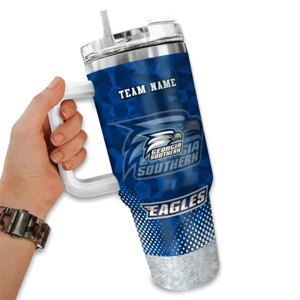 customized georgia southern eagles geometric prism blue curved tumbler fashion forward.webp